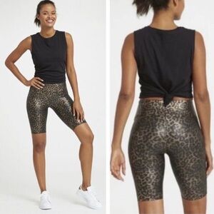 Spanx‎ Faux Leather Leopard Print Bike Shorts Size Small Athletic Athleisure